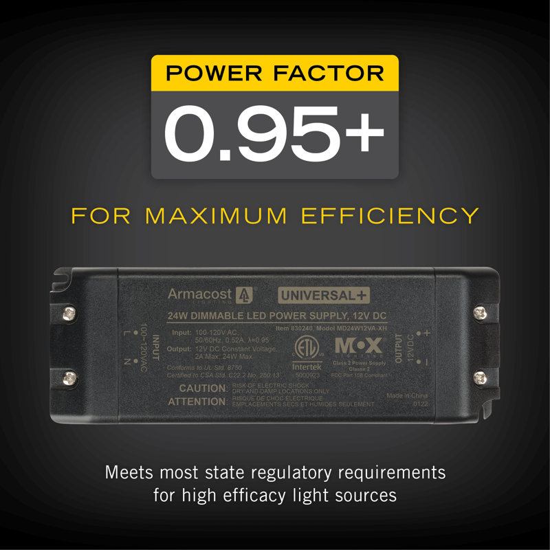 Black Compact Universal Dimmable LED Driver 12V DC, 24W