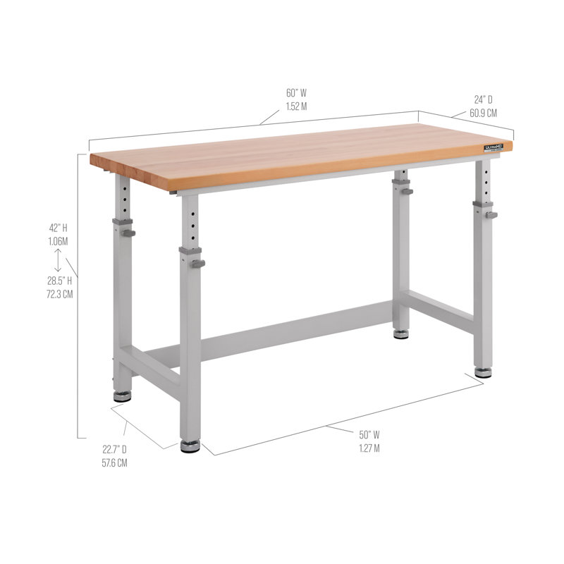 Seville Classics UltraHD Adjustable Height Workbench, 60" W x 24" D x 28.5" - 42" H, Granite