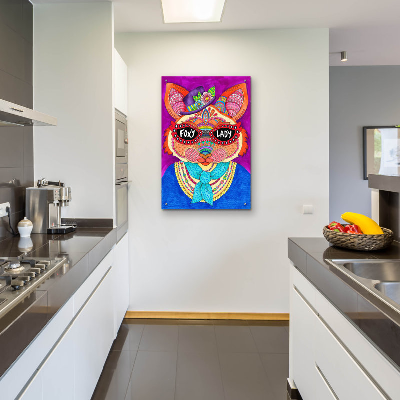 Art mural en verre «Foxy Lady» par Hello Angel, H 36 po x l 24 po x P 0,2 po