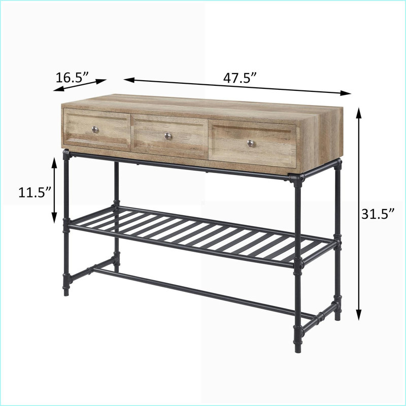 Table basse rustique en chêne et sable noir industriel - Solution de rangement avec pieds en métal durables pour le salon