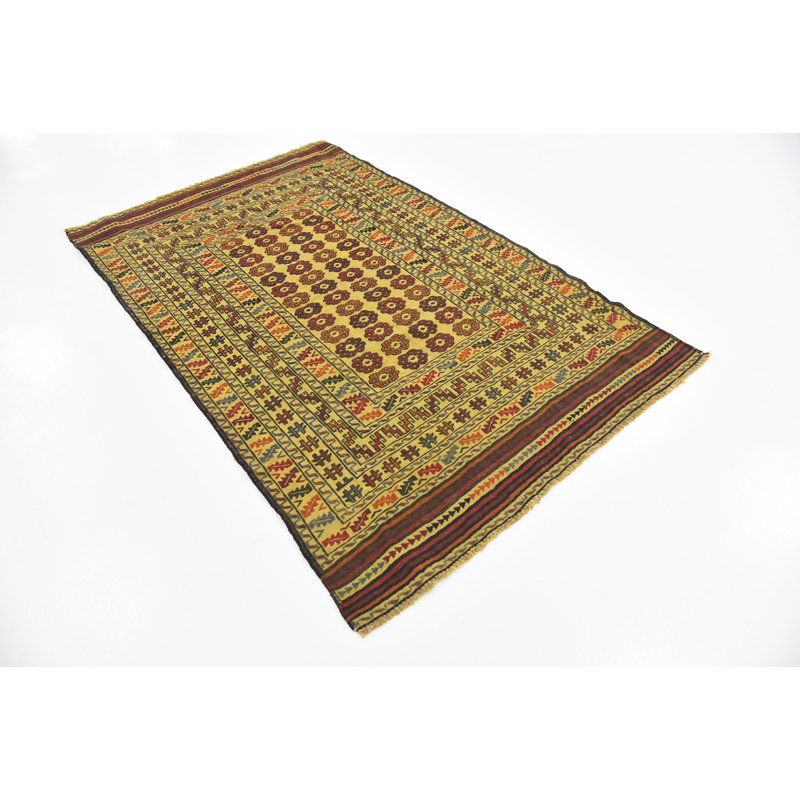Tapis de zone en laine brun/vert 3 pi 10 po x 6 pi 4 po one-of-kind-noué la main Warminster