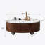 Table basse ronde en bois avec plateau en faux marbre