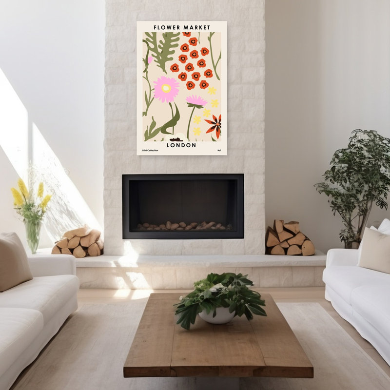 Art contemporain, art floral, H 48 po x l 32 po