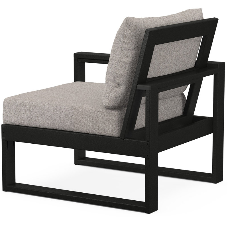 POLYWOOD Outdoor Lounge Chair, Black, Weathered Tweed