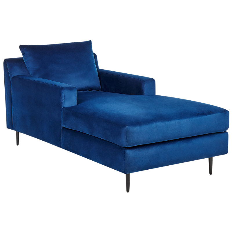 Agenore Velvet Chaise Lounge, Navy Blue