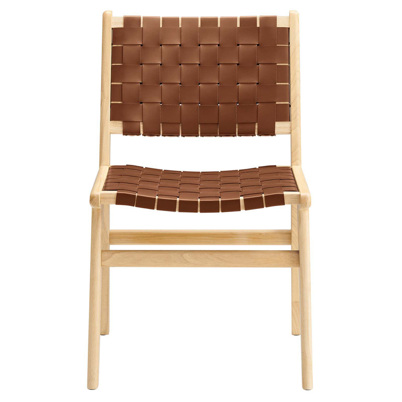 Saoirse Faux Leather Wood Dining Side Chair, Brown, Natural 