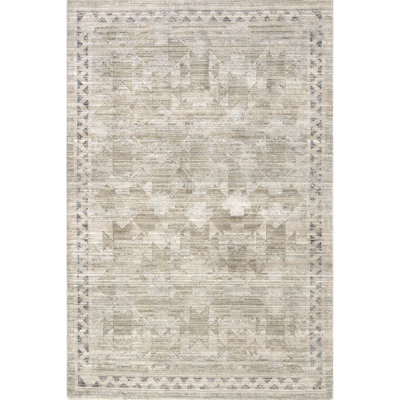 Aine Geometric Machine Washable Indoor/Outdoor Area Rug for Living Room Patio Deck Front Porch Kitchen, Beige