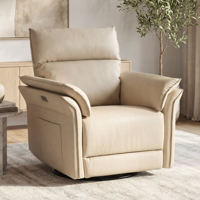Faux Leather Electric Adjustable Upholstered Lounge Chair Recliner, Beige