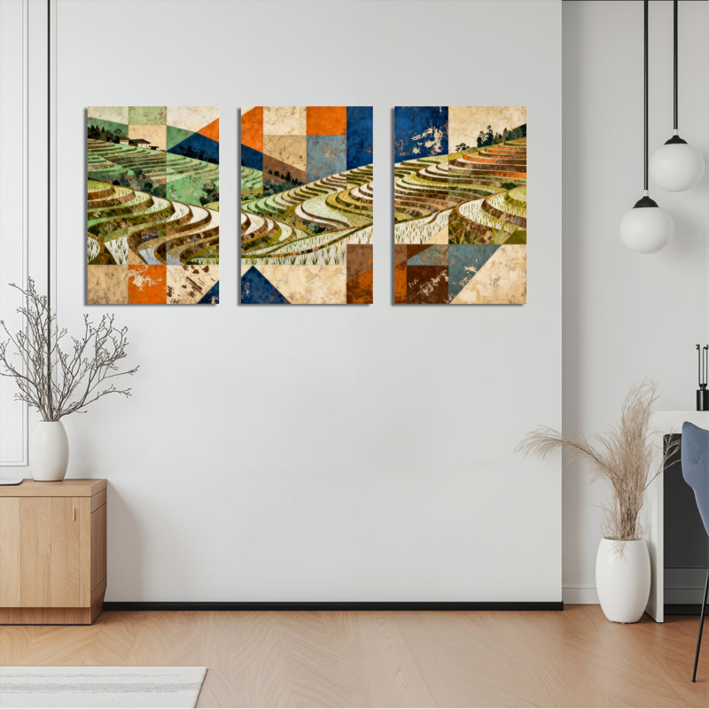 «Terracé Fields», ensemble de 3 reproductions d'art abstrait sur toile, H 18 po x l 36 po