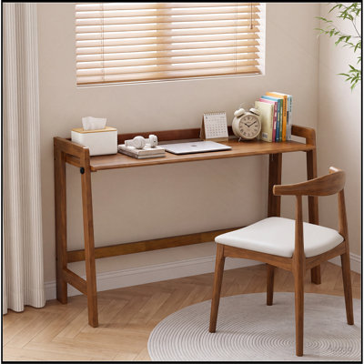 Solid Wood Folding Desk, 49'' Mid Century Modern Computer Desk, Simple Foldable Desk with Cable Groove, Space- Saving, Wooden Study Writing Desk for H
