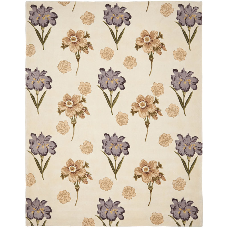 Tapis à motif floral en laine Mandarin, Rectangle 8 pi x 10 pi