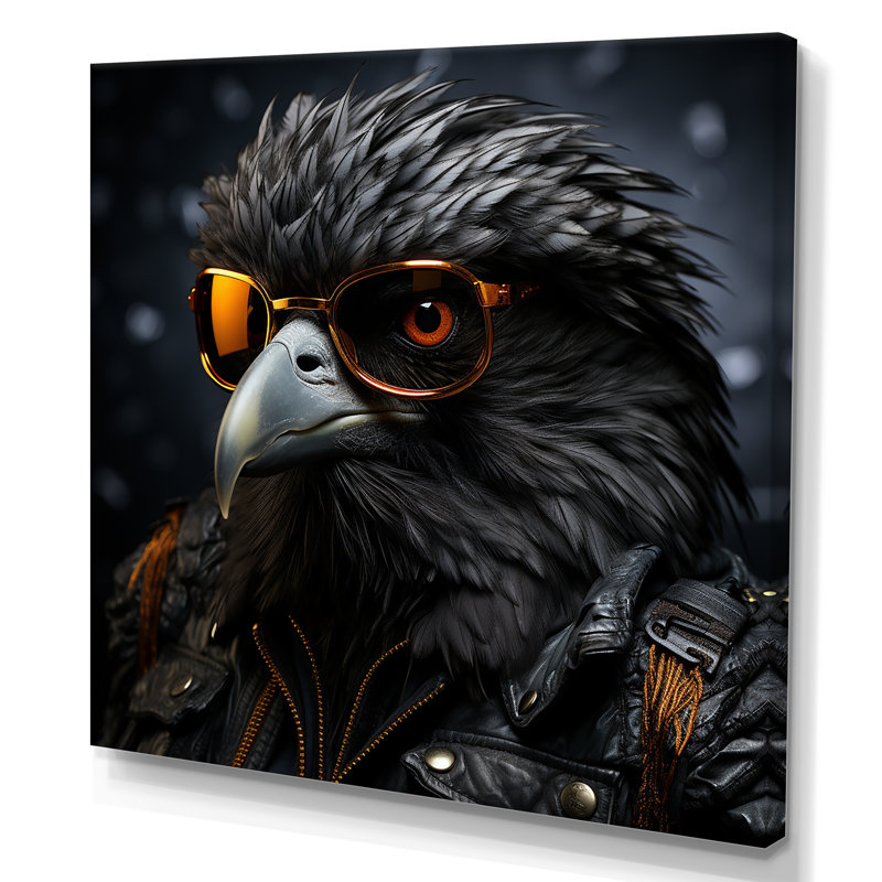 Cool Black Bird Noir Aviators - Art mural sur toile, oiseau, Toile tendue, H 16 po x l 16 po