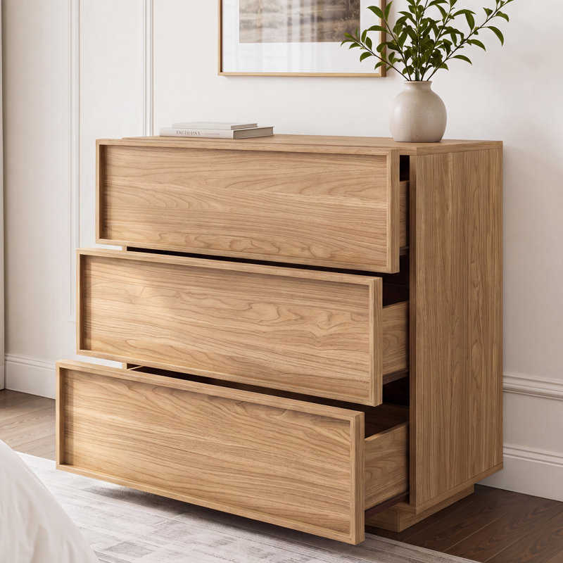 Commode moderne 3 tiroirs Abbate, Natural Oak