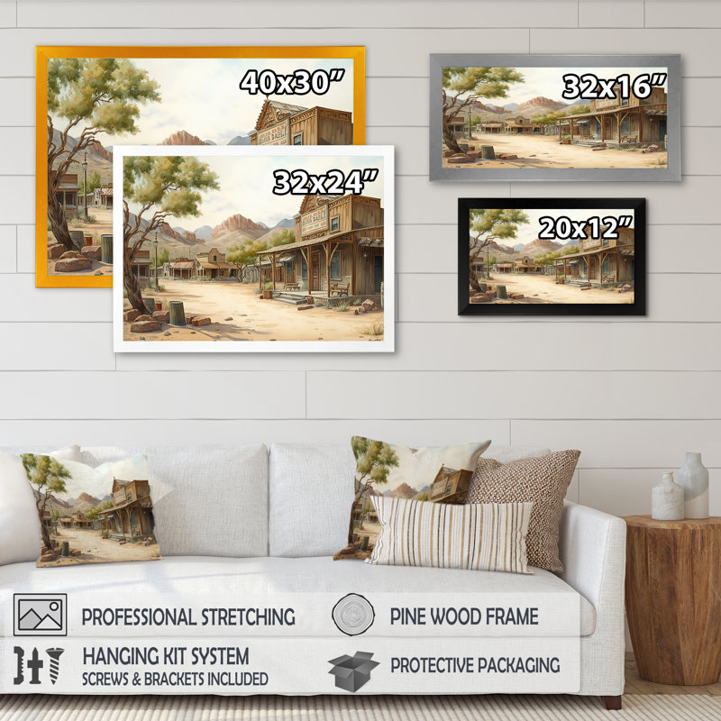 Arizona Wild West Town V - Impression sur toile, Impression dorée sur toile encadrée, H 16 po x l 32 po x P 1 po