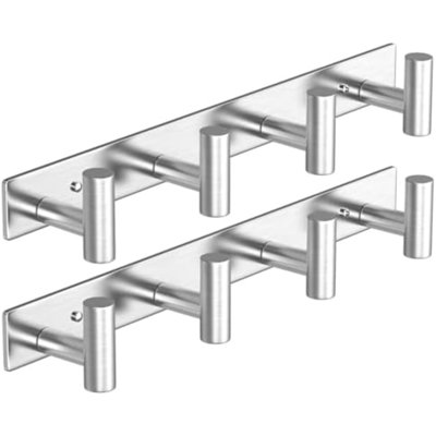 Silver Hat And Coat Wall Mount Rack - Coat Rack With 4 Hooks For Robes, Bags, Keys, And Towels - Bathroom Towel Hanger Organizer (2 Pack)