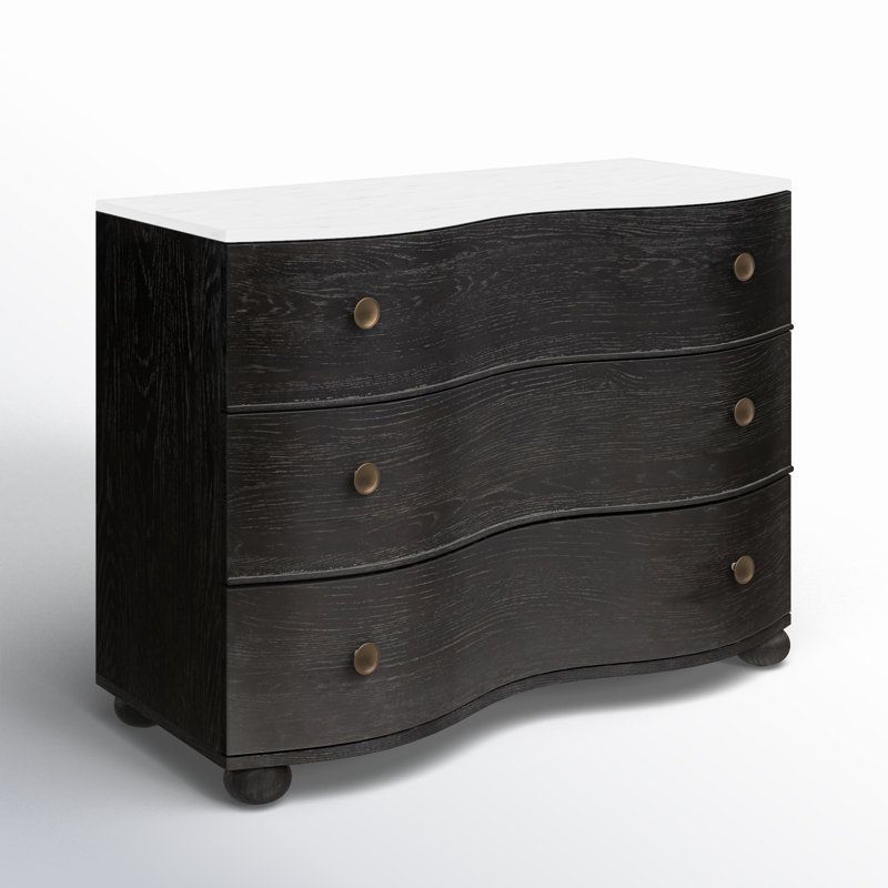 Tiago 3 - Drawer Dresser, Black/Polished White Marble