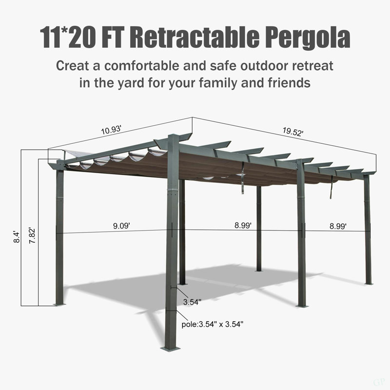 Pergola rétractable d'extérieur avec abri de jardin en aluminium résistant à la pluie Pergola, Gris foncé