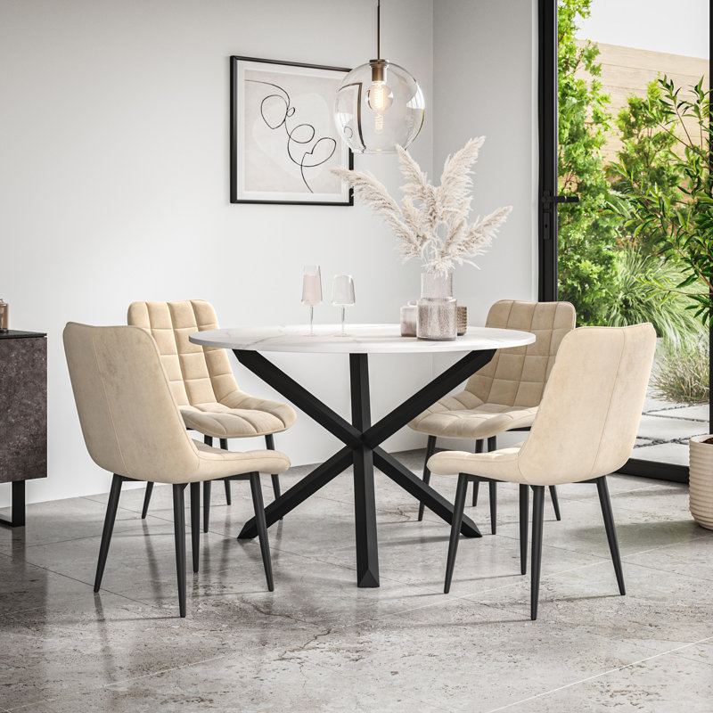 Darcus 4 - Person Dining Set, Black/Beige