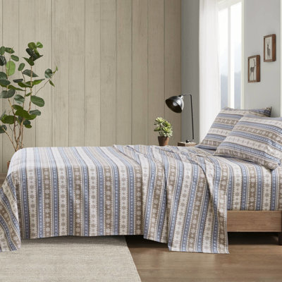Drap de flocon de neige 100% coton bleu flanelle, 3 pièces, brossé des deux côtés, convient aux matelas de 12 po, avec 1 plat et 2 taies d'oreiller, pièces de flocon de neige lavables à la machine, simple / double pour l'élastique