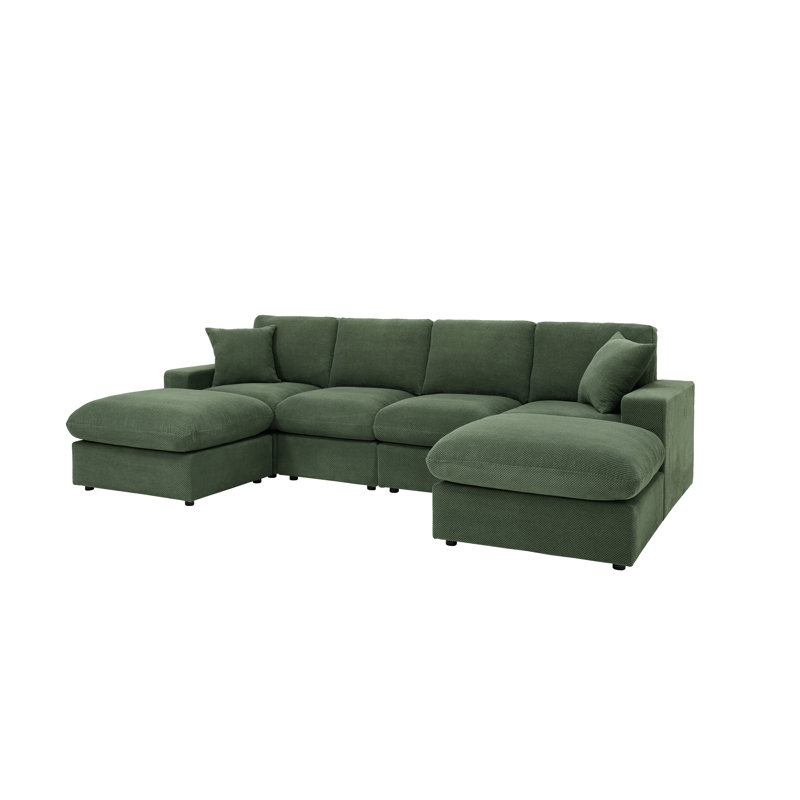 Sofa de coin Mountster avec deux poufs, Polyester vert foncé