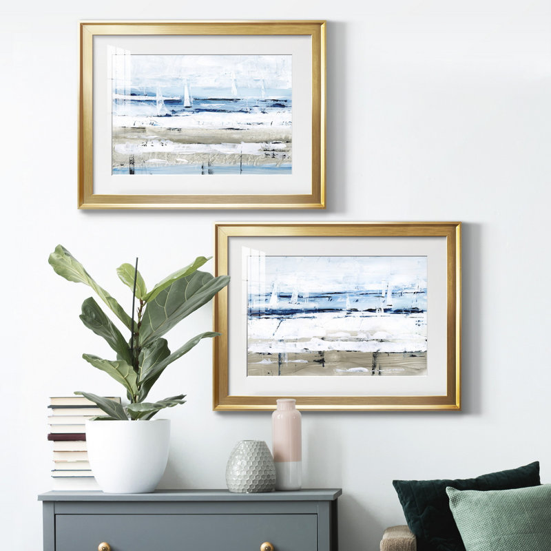 Sea Gaze I - ensemble de 2 reproductions de cadres photo, Cadre doré, H 42,5 po x l 61 po x P 1 po