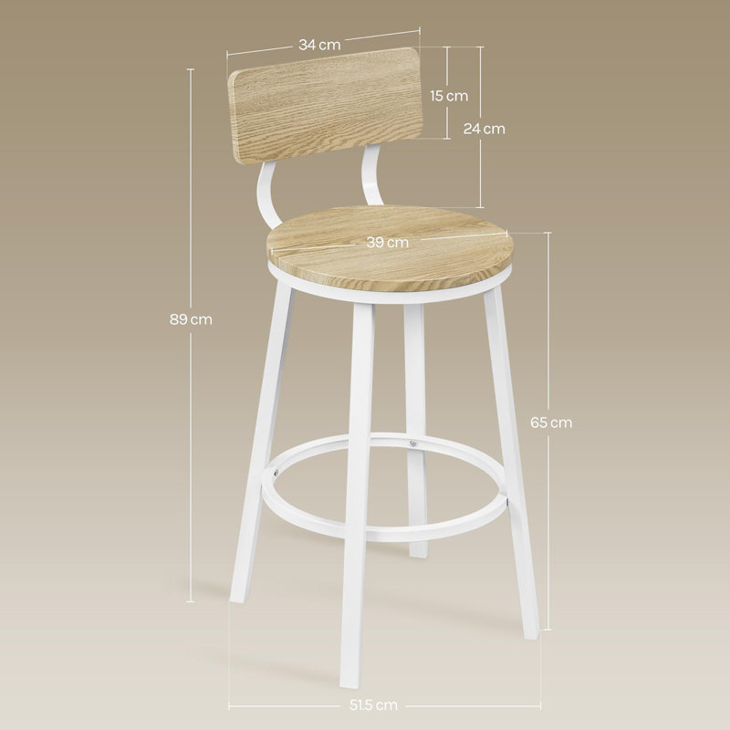 Counter Stool with Metal Frame, Natural Seat/White Frame