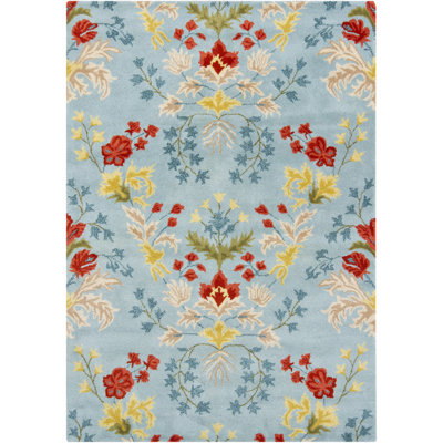 Adairsville Authentic Hand-Tufted Handmade Light Blue, Rust & Golden Yellow Traditional Symmetrical Botanical Wool Area Rug