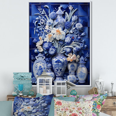 «Blue Boho Flower Pottery I» - art mural Boho