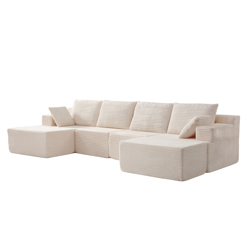 Canapé surdimensionné sans nuage 131 po avec 2 repose-pieds Cloud, White Corduroy, White