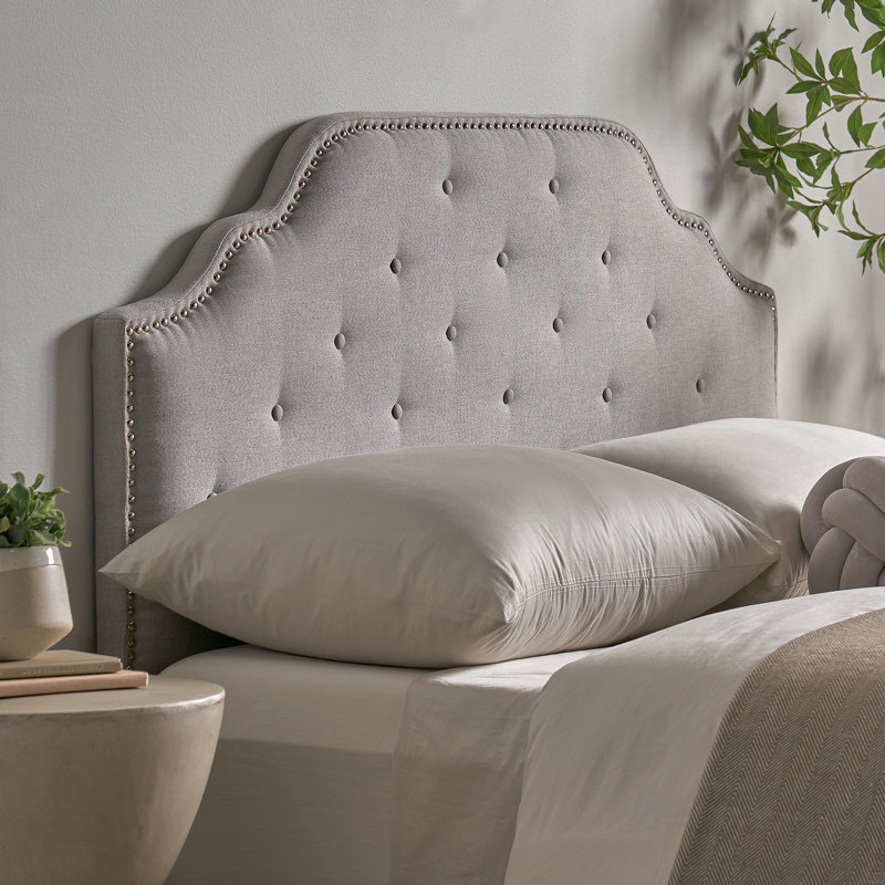 Tête de lit tapissier capitonnée, tête de lit en bois massif avec pieds en métal durable, tête de lit à hauteur réglable avec garniture cloutée, tête de lit en tissu