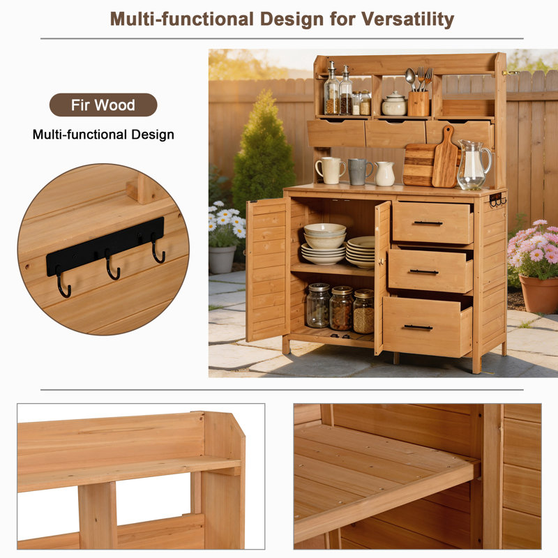 65''H Outdoor  Large Freestanding Kitchen Island, Natural 