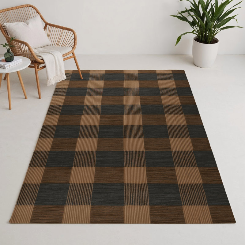 Tapis d'intérieur et d'extérieur à carreaux brun, Rectangulaire 3 pi x 5 pi