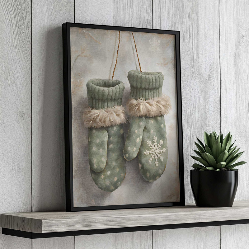 «Winter Mittens» par Jo Moulton, reproduction d'art sur toile, Brown, Papier avec cadre ouvert sans passe-partout