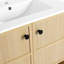 Meuble-lavabo de salle de bain avec lavabo vasque, lavabo intégré mural flottant rectangulaire en acrylique blanc sans robinet, tablette rayée, couleur grain de bois naturel