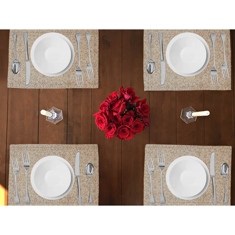 Alik Dining Linen Set, Floral Vine Beige