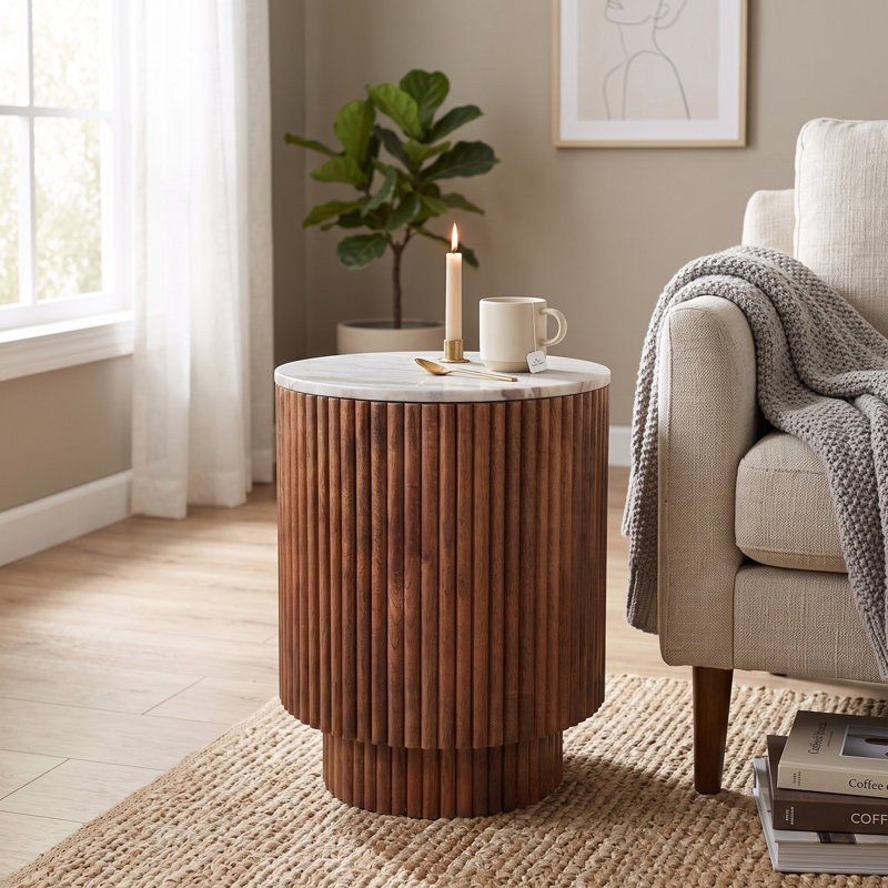 Table de bout à piédestal avec plateau en marbre Odera, Noyer