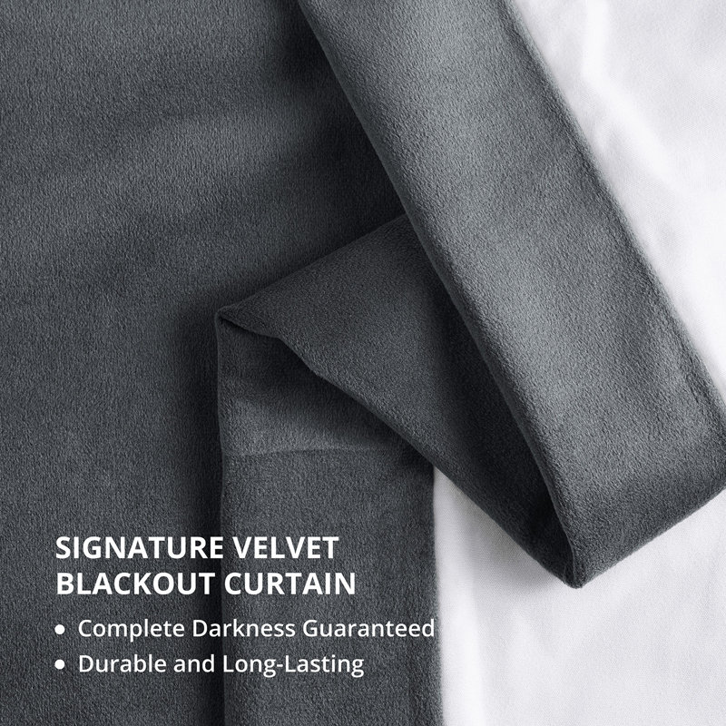 Olivia Velvet Blackout Curtain (1 Panel), Distance Blue Gray, 50" W x 120" L