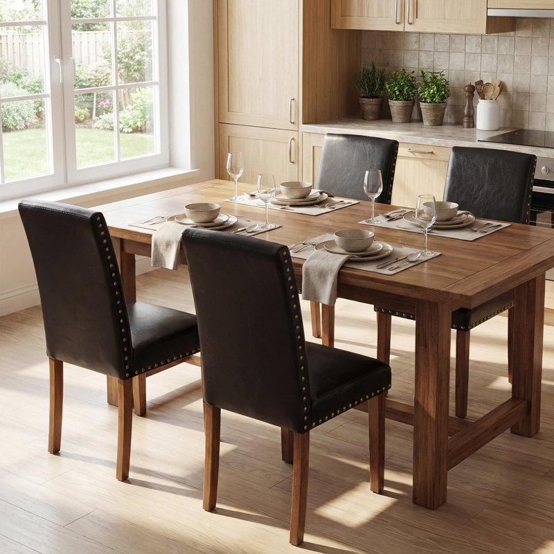Dining Chairs, Faux Leather Upholstered Dining Room Chair With Nailhead Trim And Sturdy Wood Legs, Modern Parsons Style Side Chairs For Kitchen, Thick Cushion For Comfort