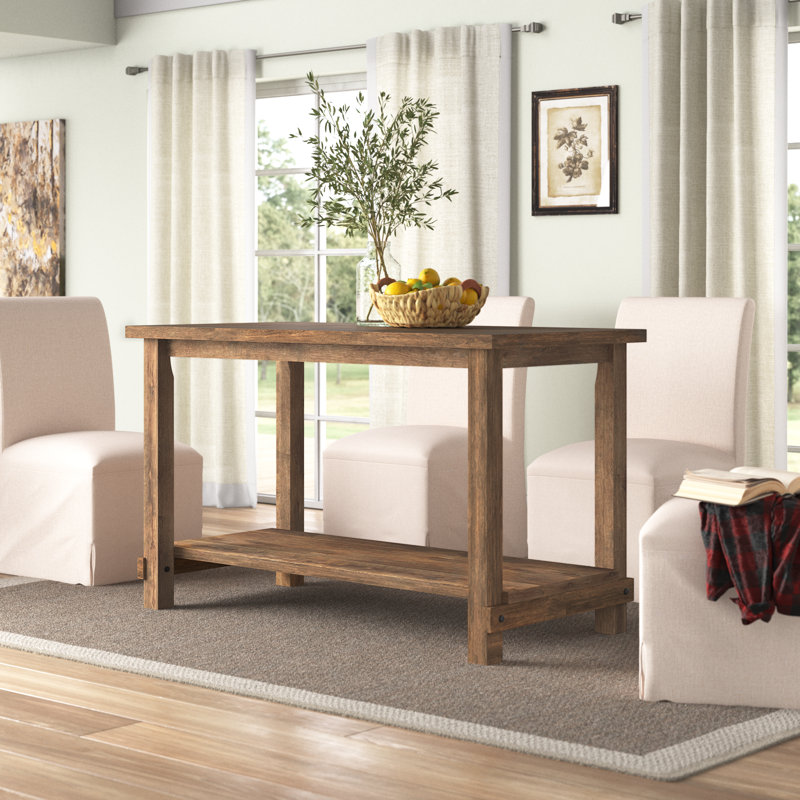 Haigh 1-Shelf Counter Height Table,Weathered Counter Height Table with Bottom Shelf, Weathered Oak