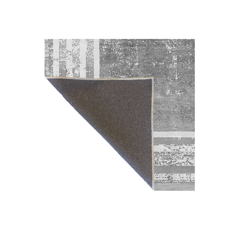Gray Theme Stripe Pattern Modern Machine Washable Decorative Rug, Runner 2'6" x 6'7"  Rug Pad Included