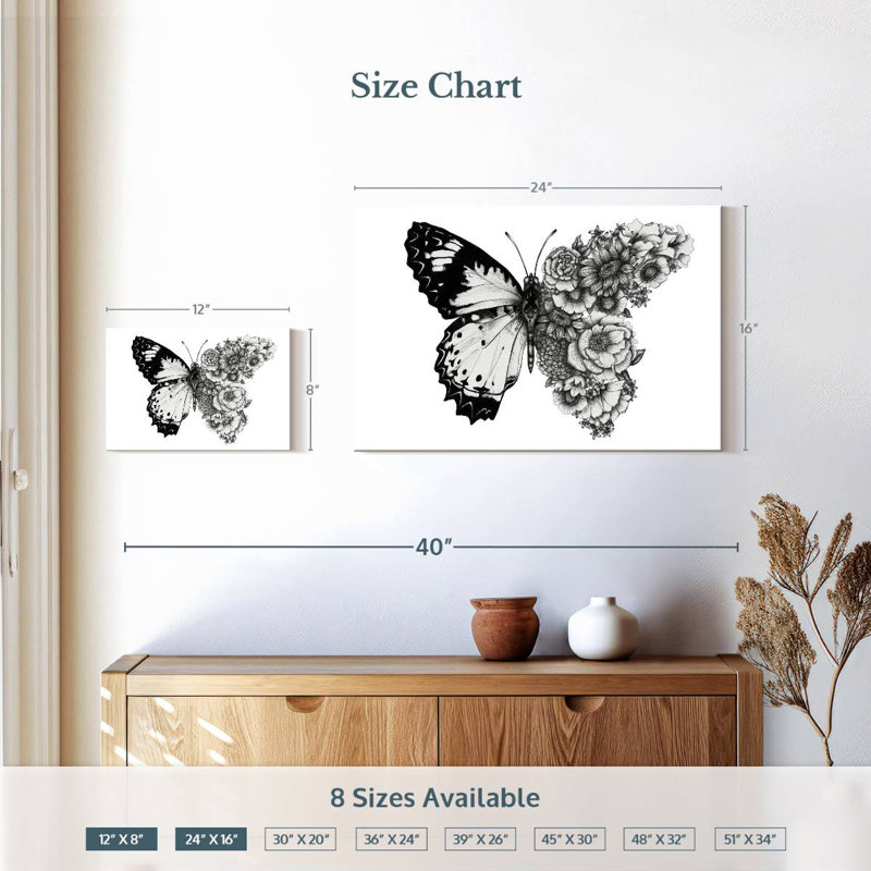 Brampt papillon en fleurs I, H 16 po x l 24 po