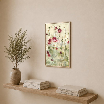Hollyhocks Row Cool by Cheri Blum - Graphic Art on Canvas