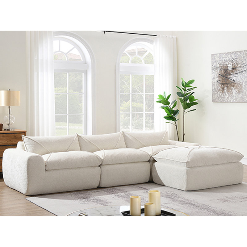 Canapé de 116 po entièrement compressé avec mousse haute densité, aucun assemblage requis, conception sans pieds sans structure, dossier et coussin de siège intégrés, combinaison libre, chenille de particules