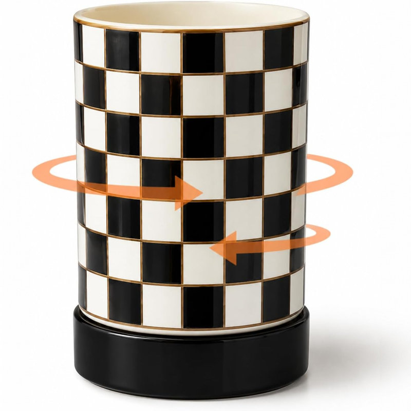 Ceramic Checkered Flatware Caddy with Gold Rim