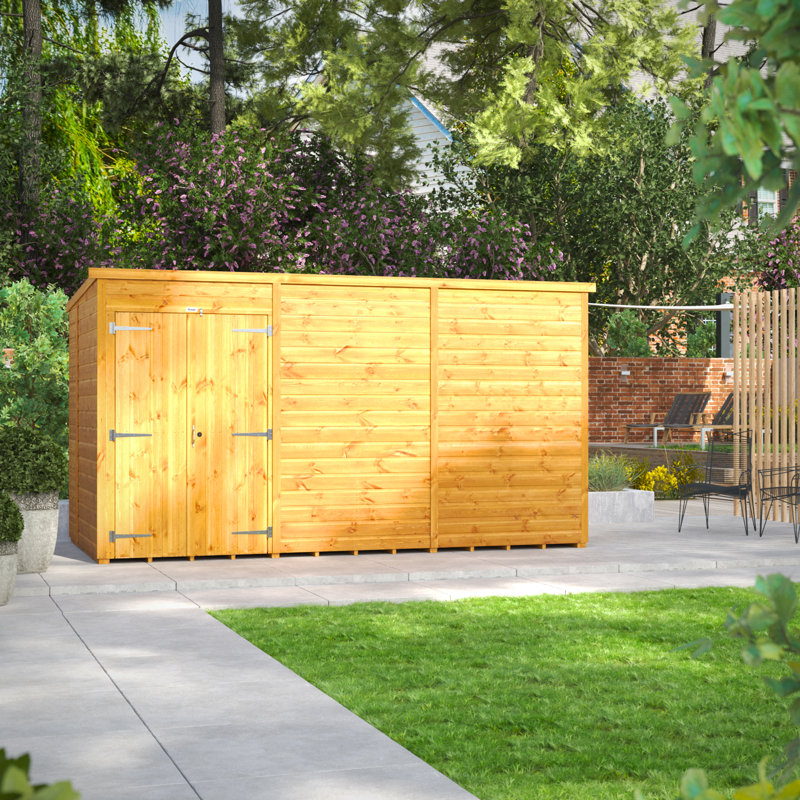 Powersheds 12 x 6ft Timber Tongue & Groove Windowless Pent Garden Shed, Double Doors