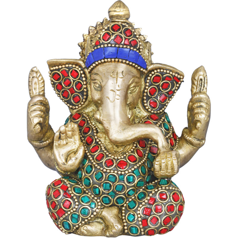 Small Brass Ganesha Statue 4 Inch Handmade Indian Deity Figurine Golden Home Temple Desk Accent