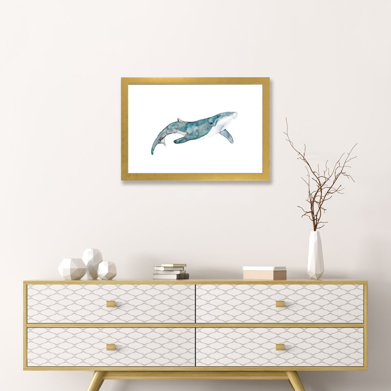 Art de baleine, H 16 po x l 24 po x P 1 po, Papier encadré doré