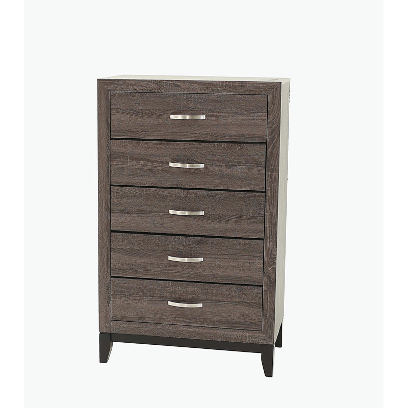Bedroom Furniture Rustic Grey Oak Simple 1pc Tall Chest 5-Drawers Storage Solidwood Chest