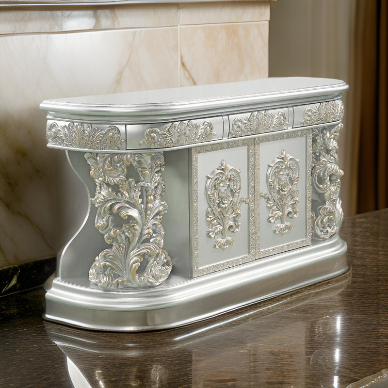 Commode Dove, finition classique champagne doré, 3 tiroirs, 1 tablette, 73 pouces