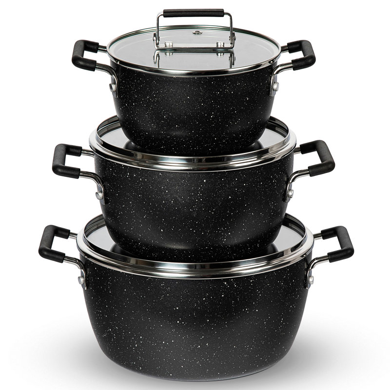 Granitestone 6 Piece Stackable Nonstick Nesting Pots with Lids, Dishwasher Safe, Grey